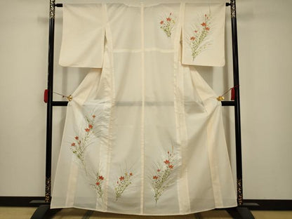 平和屋着物＊夏物 訪問着 絽 草花文 銀彩 正絹 逸品 AABA5750sx