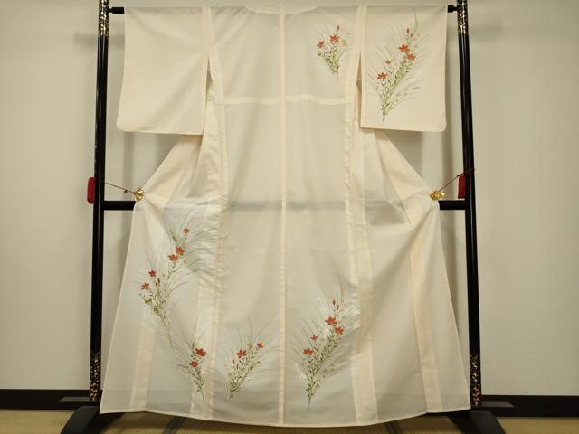 平和屋着物＊夏物 訪問着 絽 草花文 銀彩 正絹 逸品 AABA5750sx