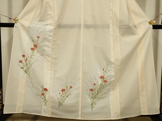 平和屋着物＊夏物 訪問着 絽 草花文 銀彩 正絹 逸品 AABA5750sx