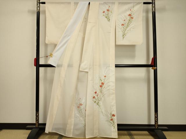 平和屋着物＊夏物 訪問着 絽 草花文 銀彩 正絹 逸品 AABA5750sx