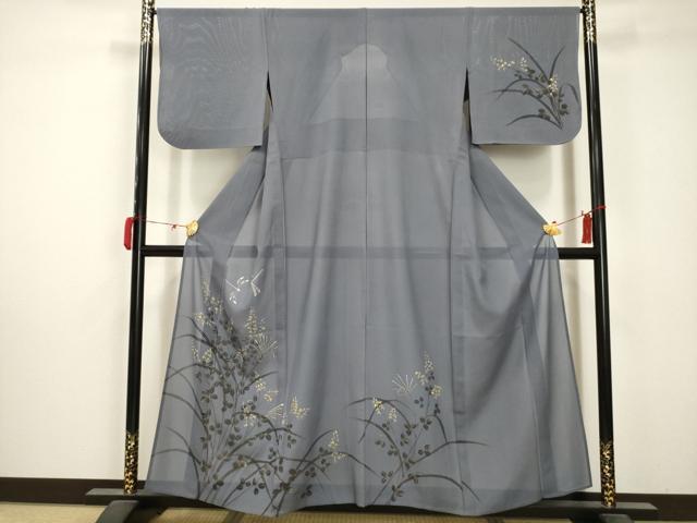 平和屋着物＊夏物 訪問着 絽 手描き 秋草 勝虫 金銀彩 正絹 逸品 AABA5753sx
