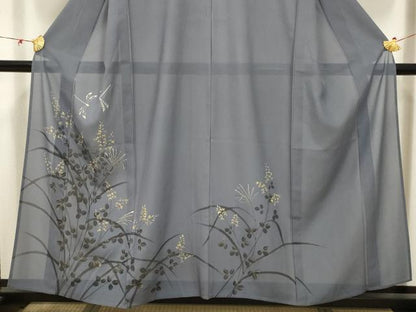 平和屋着物＊夏物 訪問着 絽 手描き 秋草 勝虫 金銀彩 正絹 逸品 AABA5753sx