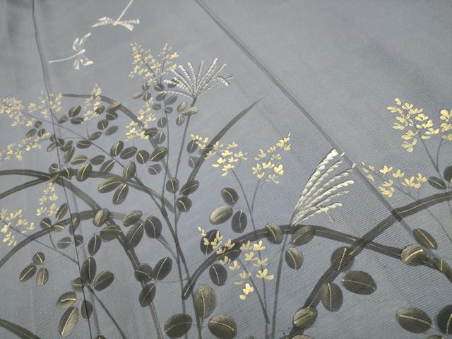 平和屋着物＊夏物 訪問着 絽 手描き 秋草 勝虫 金銀彩 正絹 逸品 AABA5753sx