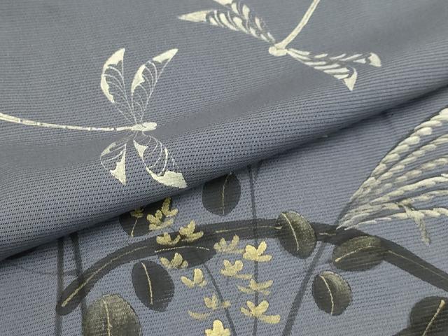 平和屋着物＊夏物 訪問着 絽 手描き 秋草 勝虫 金銀彩 正絹 逸品 AABA5753sx