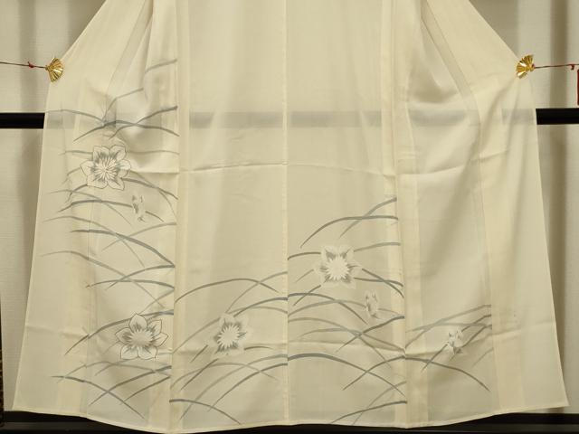 平和屋着物＊夏物 訪問着 絽 駒刺繍 草花文 銀糸 正絹 逸品 AABA5768sx