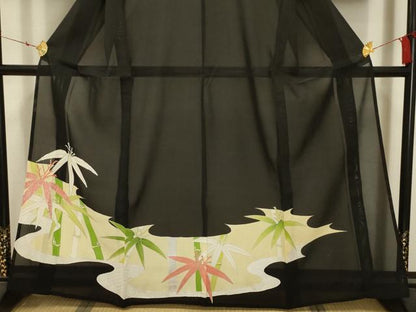 平和屋着物＊夏物 黒留袖 絽 駒刺繍 流水笹竹文 銀糸 銀彩 正絹 逸品 AABA5769sx
