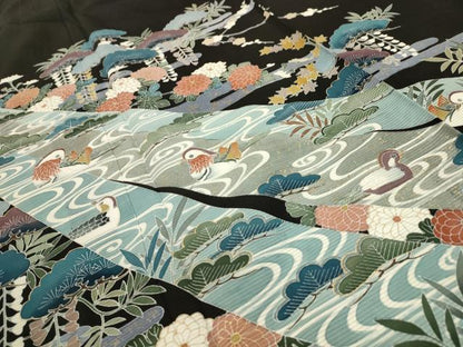 平和屋着物＊夏物　黒留袖　絽　作家物　流水鴛鴦花文　金彩　正絹　逸品　AABA5770sx