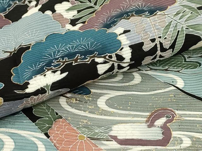 平和屋着物＊夏物　黒留袖　絽　作家物　流水鴛鴦花文　金彩　正絹　逸品　AABA5770sx