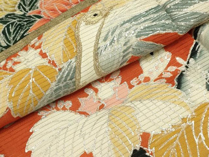 平和屋着物＊夏物 アンティーク 大正ロマン 黒留袖 絽 刺繍 立波鳳凰花文 金糸 金銀彩 正絹 逸品 AABA5771sx