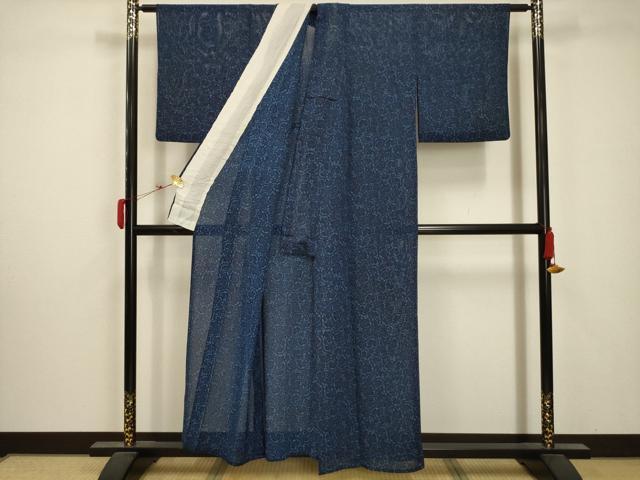 平和屋着物＊夏物 小紋 絽 型染め 花唐草文 正絹 逸品 AABA5782sx