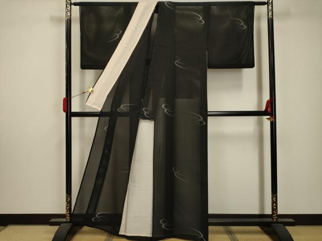 平和屋着物＊夏物 絽芭蕉 縦絽 流水文 正絹 逸品 AABA5787sx