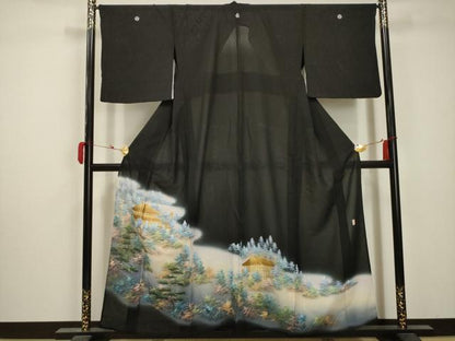 平和屋着物＊夏物 黒留袖 絽 作家物 風景文 金彩 正絹 逸品 AABA5790sx