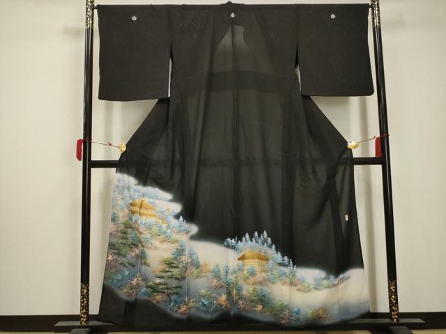 平和屋着物＊夏物 黒留袖 絽 作家物 風景文 金彩 正絹 逸品 AABA5790sx