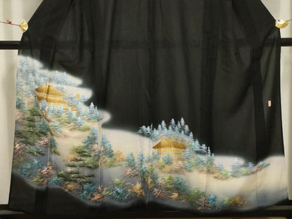 平和屋着物＊夏物 黒留袖 絽 作家物 風景文 金彩 正絹 逸品 AABA5790sx