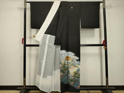 平和屋着物＊夏物 黒留袖 絽 作家物 風景文 金彩 正絹 逸品 AABA5790sx