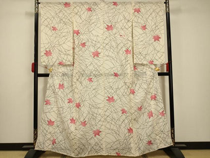 平和屋着物＊夏物 小紋 絽 舞葉文 正絹 逸品 AABA5796sx