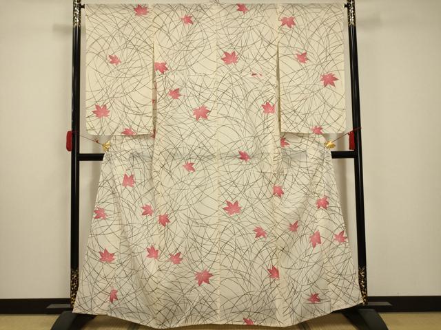 平和屋着物＊夏物 小紋 絽 舞葉文 正絹 逸品 AABA5796sx