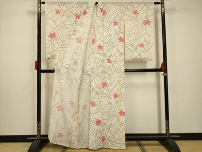 平和屋着物＊夏物 小紋 絽 舞葉文 正絹 逸品 AABA5796sx