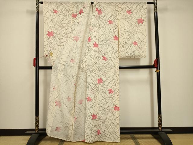 平和屋着物＊夏物 小紋 絽 舞葉文 正絹 逸品 AABA5796sx