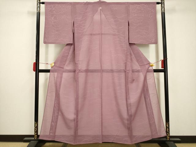 平和屋着物＊夏物 色無地 縦絽 露草文 石竹色 正絹 逸品 AABA5797sx