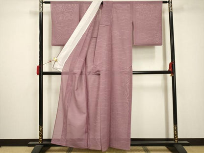 平和屋着物＊夏物 色無地 縦絽 露草文 石竹色 正絹 逸品 AABA5797sx