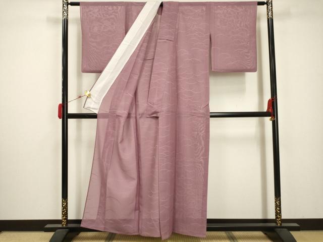 平和屋着物＊夏物 色無地 縦絽 露草文 石竹色 正絹 逸品 AABA5797sx
