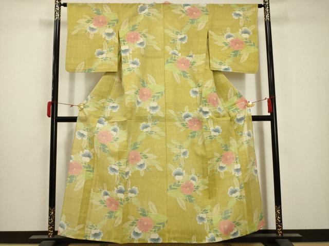 平和屋着物＊夏物 小千谷紬 草花文 正絹 逸品 AABA5799sx