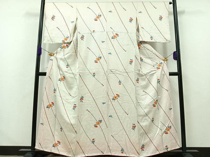平和屋着物■お召　草花文　正絹　逸品　AABA5917jh