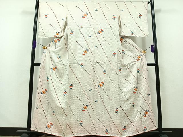 平和屋着物■お召　草花文　正絹　逸品　AABA5917jh