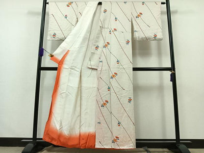 平和屋着物■お召　草花文　正絹　逸品　AABA5917jh