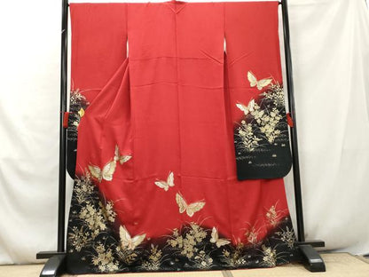 平和屋着物●豪華振袖　花蝶文　暈し染め　金銀彩　正絹　逸品　AABA6047cs