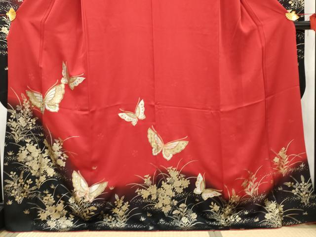 平和屋着物●豪華振袖　花蝶文　暈し染め　金銀彩　正絹　逸品　AABA6047cs