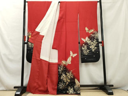 平和屋着物●豪華振袖　花蝶文　暈し染め　金銀彩　正絹　逸品　AABA6047cs