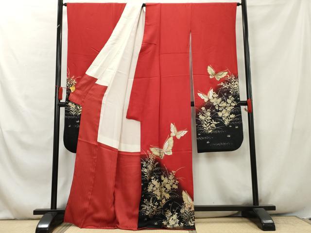 平和屋着物●豪華振袖　花蝶文　暈し染め　金銀彩　正絹　逸品　AABA6047cs
