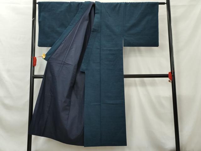 平和屋着物●男性 紬 アンサンブル 色留袖 紺瑠璃色 正絹 逸品 AABA6050cs
