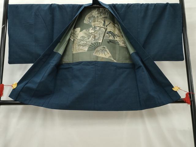 平和屋着物●男性 紬 アンサンブル 色留袖 紺瑠璃色 正絹 逸品 AABA6050cs