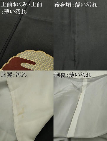 平和屋着物■豪華黒留袖　駒刺繍　雲取り草花文　暈し染め　金彩　正絹　逸品　AABA6065cs