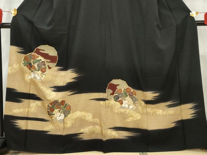平和屋着物■豪華黒留袖　駒刺繍　雲取り草花文　暈し染め　金彩　正絹　逸品　AABA6065cs