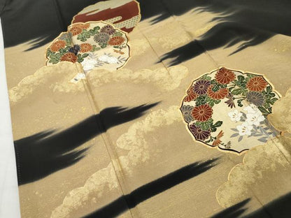 平和屋着物■豪華黒留袖　駒刺繍　雲取り草花文　暈し染め　金彩　正絹　逸品　AABA6065cs