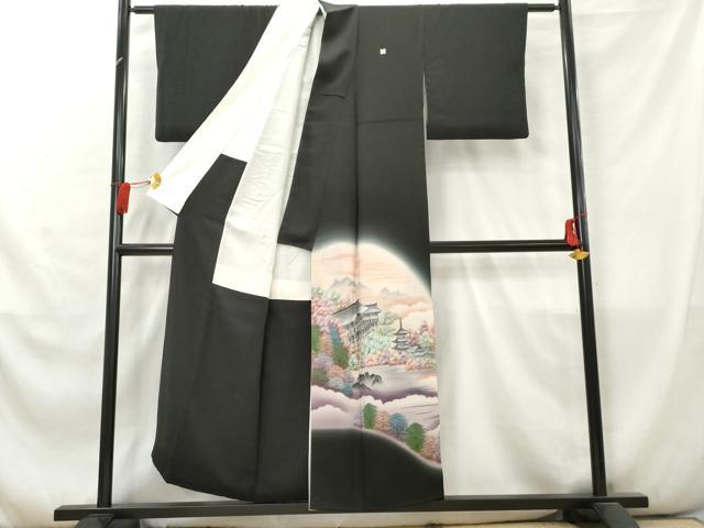 平和屋着物■豪華黒留袖　手描き　風景樹林文　暈し染め　正絹　逸品　AABA6225cs
