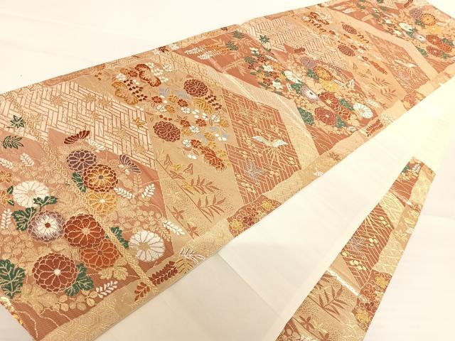 平和屋着物◎六通柄袋帯　唐織　草花文　金糸　正絹　逸品　AABA6241yx