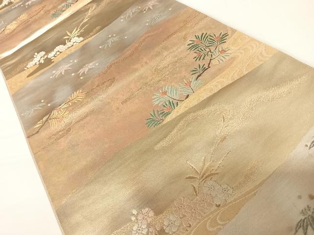 平和屋着物◎六通柄袋帯　唐織　みかげ錦　裂取松竹文　金銀糸　引箔　正絹　逸品　AABA6247yx