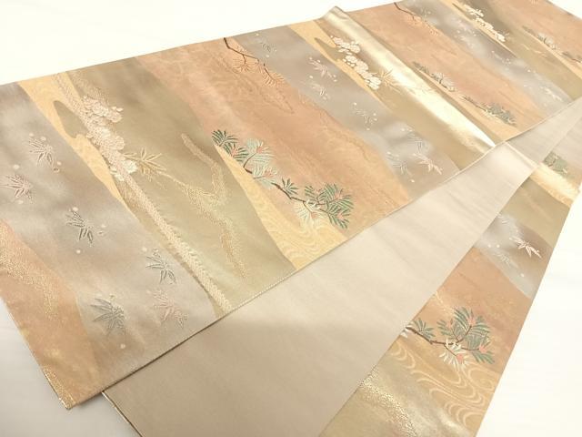 平和屋着物◎六通柄袋帯　唐織　みかげ錦　裂取松竹文　金銀糸　引箔　正絹　逸品　AABA6247yx
