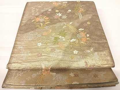 平和屋着物◎六通柄袋帯　道長鳳凰草花文　金銀糸　正絹　逸品　AABA6250yx