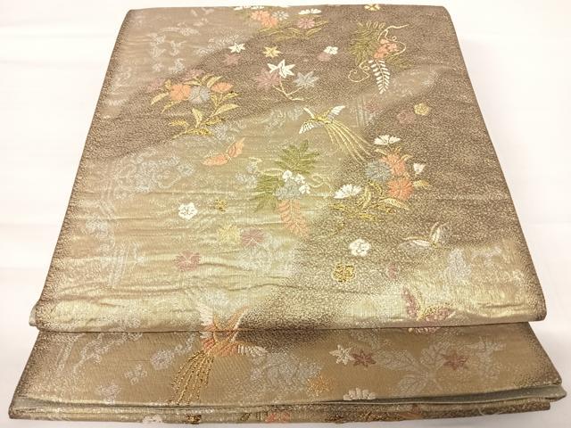 平和屋着物◎六通柄袋帯　道長鳳凰草花文　金銀糸　正絹　逸品　AABA6250yx