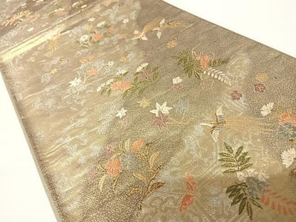 平和屋着物◎六通柄袋帯　道長鳳凰草花文　金銀糸　正絹　逸品　AABA6250yx