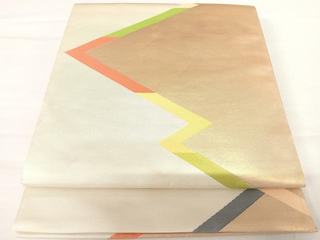 平和屋着物◎全通柄袋帯　幾何学文様　金糸　正絹　逸品　AABA6258yx
