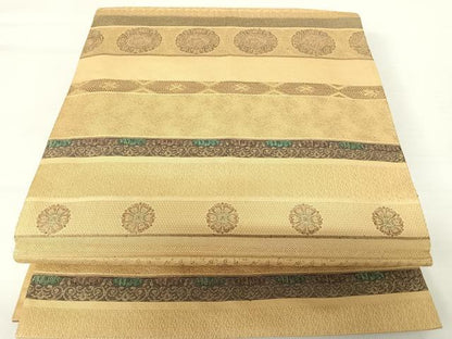 平和屋着物◎全通柄袋帯　横段花文　金糸　正絹　逸品　AABA6261yx