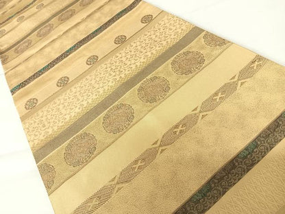 平和屋着物◎全通柄袋帯　横段花文　金糸　正絹　逸品　AABA6261yx