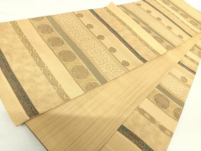 平和屋着物◎全通柄袋帯　横段花文　金糸　正絹　逸品　AABA6261yx